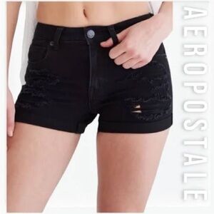 Aeropostale High Rise Midi Distressed Cuffed Jean Shorts Black Size 2